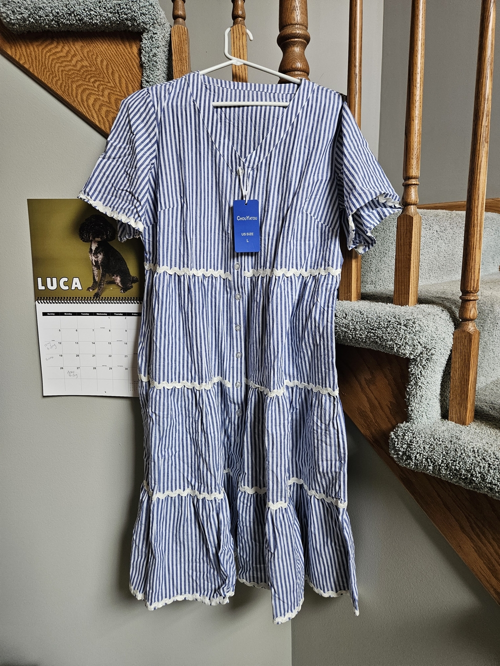 Blue & White Dress- Has Pockets